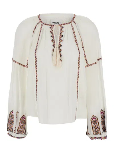 Isabel Marant Étoile Fernanda White Shirt With Bow Closure On The Front And Bishop Sleeves In Cotton Woman