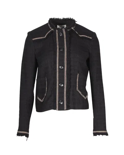 Isabel Marant Etoile Ferris Fringed Tweed Jacket In Black Cotton