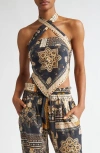 Isabel Marant Étoile Feyza Convertible Mixed Print Cotton Halter Top In Blue