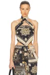 Isabel Marant Étoile Feyza Convertible Mixed Print Cotton Halter Top In Black & Ochre
