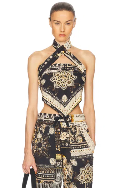 Isabel Marant Étoile Feyza Convertible Mixed Print Cotton Halter Top In Multi