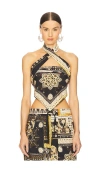 Isabel Marant Étoile Feyza Convertible Mixed Print Cotton Halter Top In Black & Ochre