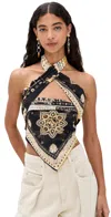 Isabel Marant Étoile Feyza Convertible Mixed Print Cotton Halter Top In Black / Ochre