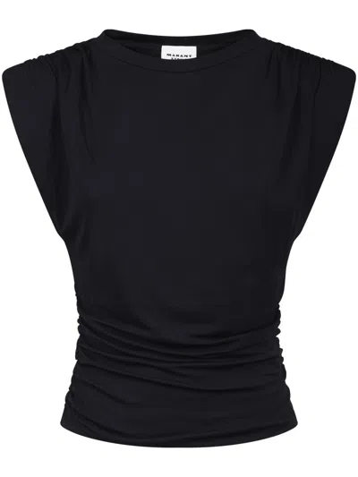 ISABEL MARANT ÉTOILE ISABEL MARANT ÉTOILE FITTED BLACK TOP WITH GATHERED SHOULDERS AND RUCHED SIDES