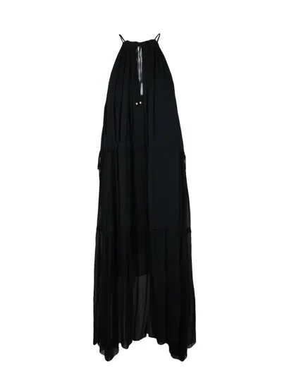 Isabel Marant Étoile Flared Black Maxi Dress With Tiered Detailing And Elegant Slip
