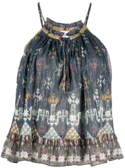Isabel Marant Étoile Flared Geometric-print Halterneck Top In Grey