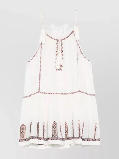 Isabel Marant Étoile Flared Sleeveless Dress Tassel Embroidery In 白色