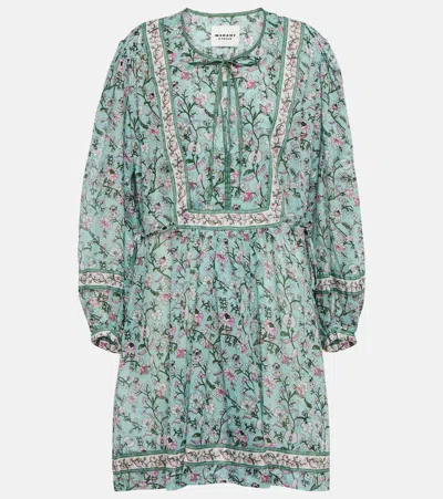 Isabel Marant Étoile Floral Cotton Minidress In Verde