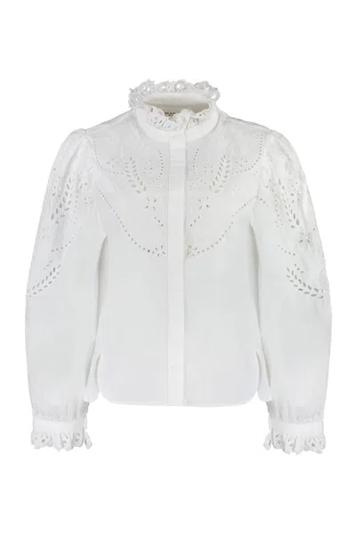 Isabel Marant Étoile Floral Embroidered Cotton Shirt For Women In White