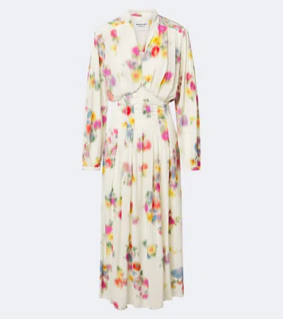 Isabel Marant Étoile Floral Pleated Satin Midi Dress In White