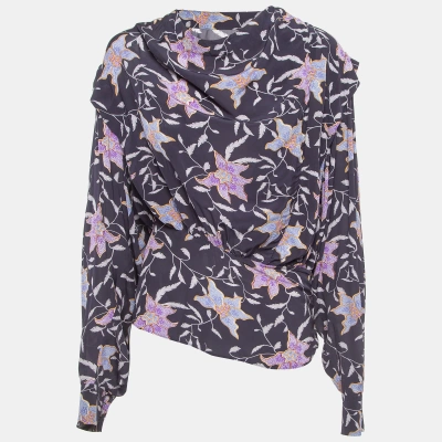 Pre-owned Isabel Marant Étoile Floral Print Crepe Oxel Blouse S In Blue