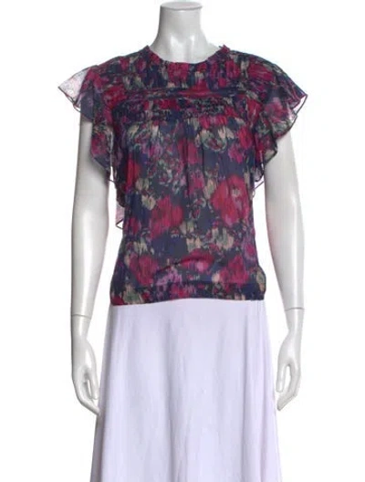 Pre-owned Isabel Marant Étoile Floral Print Crew Neck Blouse In Blue