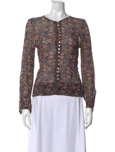 Pre-owned Isabel Marant Étoile Floral Print Crew Neck Blouse In Blue