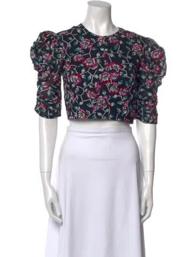 Pre-owned Isabel Marant Étoile Floral Print Crew Neck Crop Top In Blue