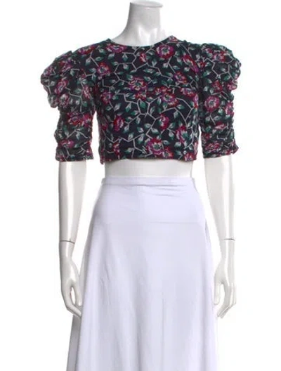 Pre-owned Isabel Marant Étoile Floral Print Crew Neck Crop Top In Blue