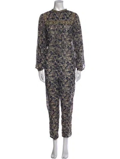 Pre-owned Isabel Marant Étoile Floral Print Crew Neck Jumpsuit In Blue