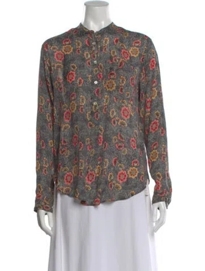 Pre-owned Isabel Marant Étoile Floral Print Long Sleeve Blouse In Gray