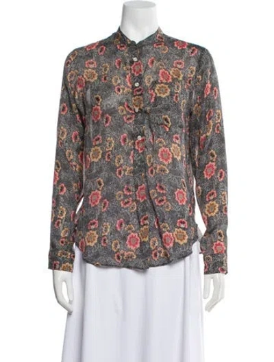 Pre-owned Isabel Marant Étoile Floral Print Long Sleeve Blouse In White