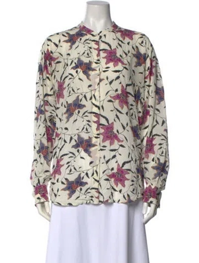 Pre-owned Isabel Marant Étoile Floral Print Long Sleeve Blouse In White