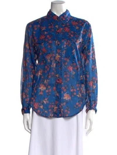 Pre-owned Isabel Marant Étoile Floral Print Long Sleeve Button-up Top In Blue