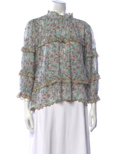 Pre-owned Isabel Marant Étoile Floral Print Mock Neck Blouse In Blue