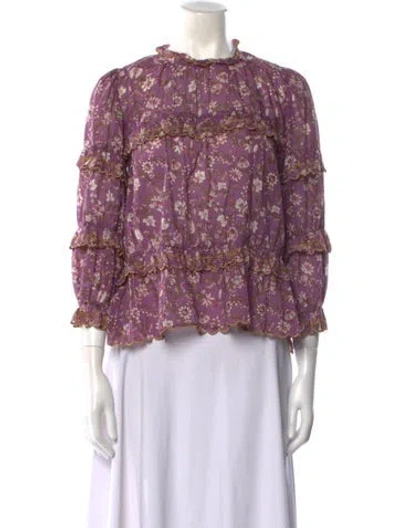 Pre-owned Isabel Marant Étoile Floral Print Mock Neck Blouse In Purple