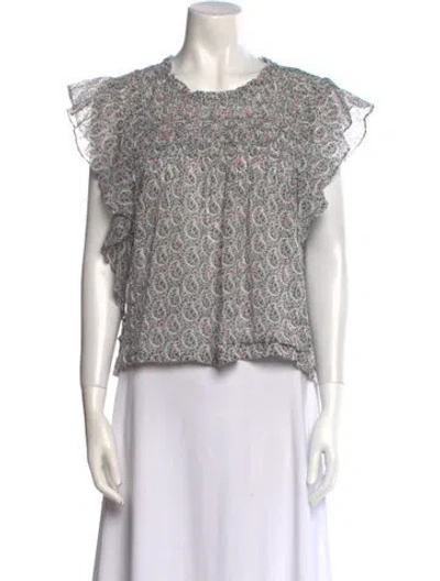 Pre-owned Isabel Marant Étoile Floral Print Mock Neck Crop Top In White