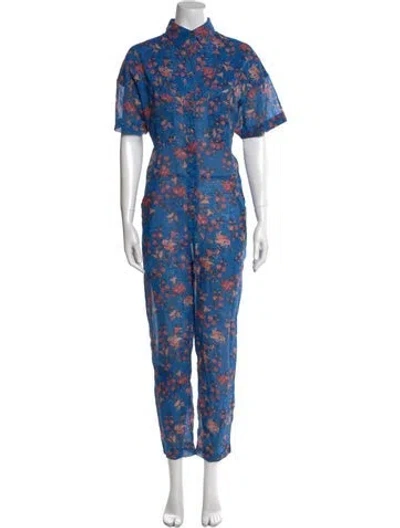 Pre-owned Isabel Marant Étoile Floral Print Mock Neck Jumpsuit In Blue