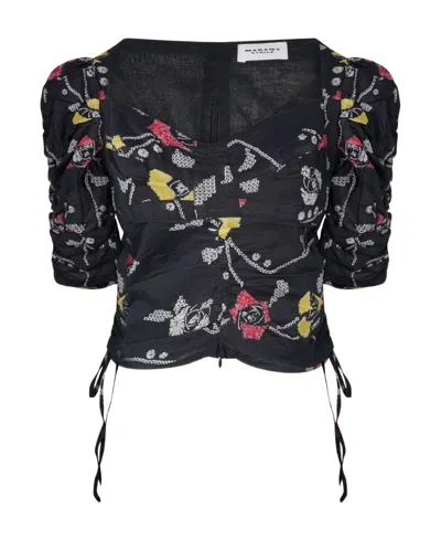 Isabel Marant Étoile Floral-print Puff-sleeve Top In Black