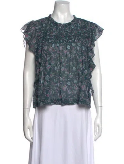 Pre-owned Isabel Marant Étoile Floral Print Short Sleeve Blouse In Green