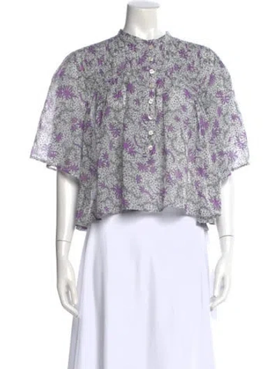 Pre-owned Isabel Marant Étoile Floral Print Short Sleeve Blouse In White