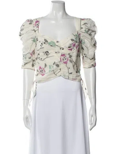 Pre-owned Isabel Marant Étoile Floral Print Square Neckline Blouse In White