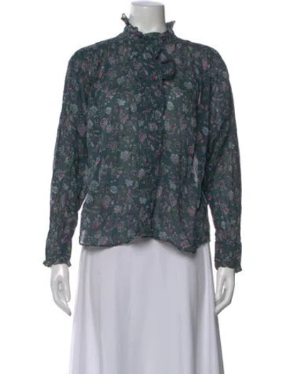 Pre-owned Isabel Marant Étoile Floral Print Tie Neck Blouse In Blue