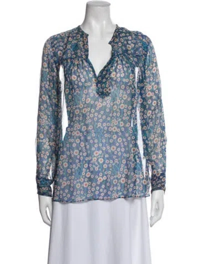Pre-owned Isabel Marant Étoile Floral Print V-neck Blouse In Blue