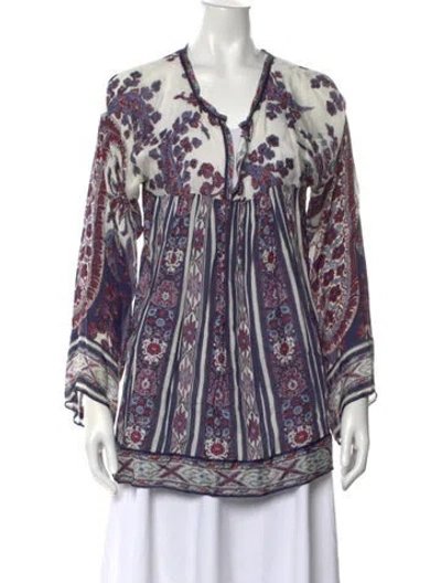 Pre-owned Isabel Marant Étoile Floral Print V-neck Blouse In White