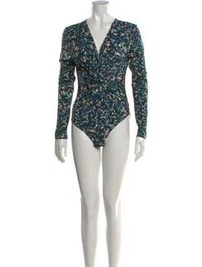Pre-owned Isabel Marant Étoile Floral Print V-neck Bodysuit In Blue