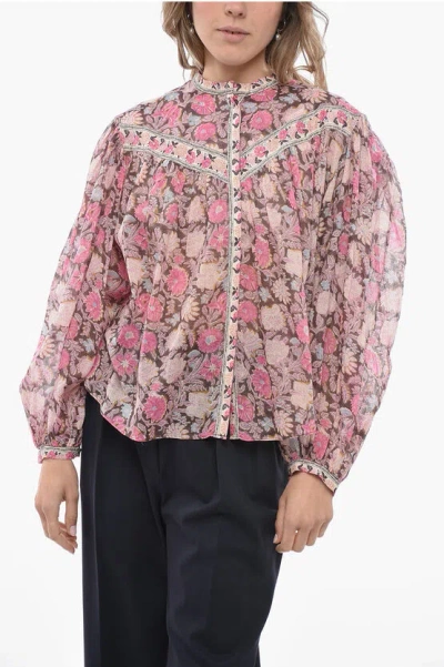 Isabel Marant Etoile Floral Salika Shirt With Baloon Sleeves In Pink