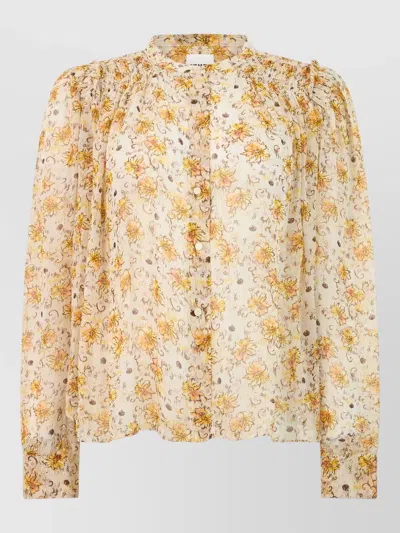 Isabel Marant Étoile Floral Shirt Long Sleeves Lightweight Gathered In Yellow