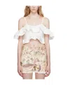Isabel Marant Étoile Voloteo Ruffle Cold Shoudler Cotton Crop Top In Nude
