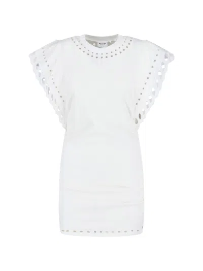 Isabel Marant Étoile Orlane Eyelet Ruffle-sleeve Mini T-shirt Dress In White