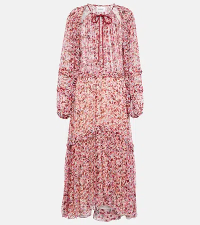 Isabel Marant Étoile Midikleid Fratelia Aus Georgette In Raspberry/ecru