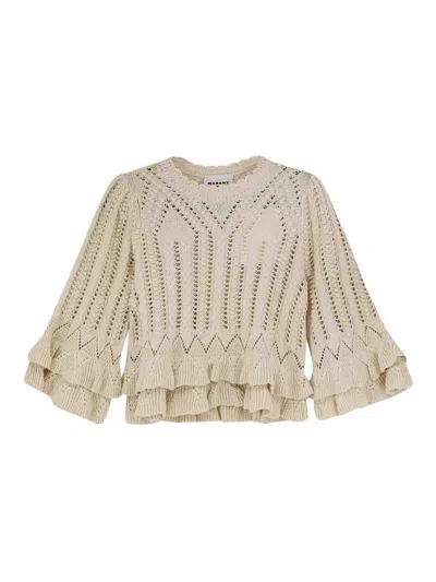 Isabel Marant Étoile Isabel Marant Etoile Frilly Cotton Sweater With Ruffles In Beige