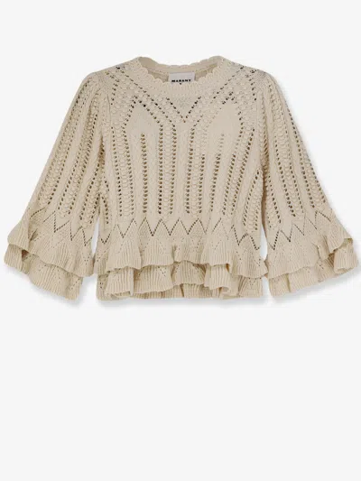 Isabel Marant Étoile Frilly Cotton Sweater With Ruffles Detail In Neutral