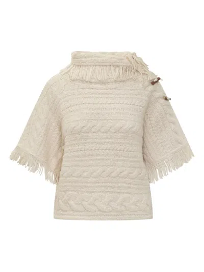 Isabel Marant Étoile Fringed Cable-knit Blanche Sweater In Neutral