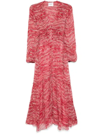 Isabel Marant Étoile Amara Gathered Printed Chiffon Maxi Dress In Red