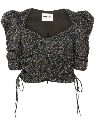 Isabel Marant Étoile Galaor Floral-print Top In 黑色