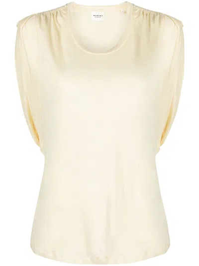 Isabel Marant Étoile Gathered-detail Linen T-shirt In Yellow