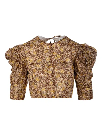 Isabel Marant Étoile Gathered-sleeve Floral-print Blouse In Brown