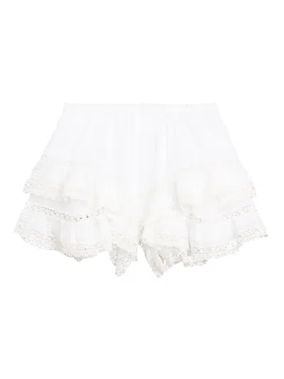 Isabel Marant Étoile Geana Tiered Ruffled Lace-trimmed Cotton-voile Shorts In White
