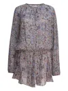 Isabel Marant Étoile Waist Elastic Floral Long Sleeve Round Neck Ruffled Hem In Black